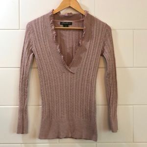 Eddie Bauer cable knit sweater ruffle neckline xs